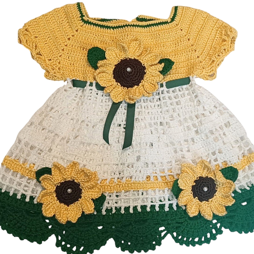 Handmade Sunflower Crochet Dress for Kids - Yellow, White, Green